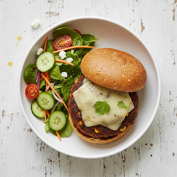 Smoky Mixed Bean Burgur with Tomato Salsa & House Salad